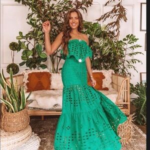 Green Strapless top and skirt